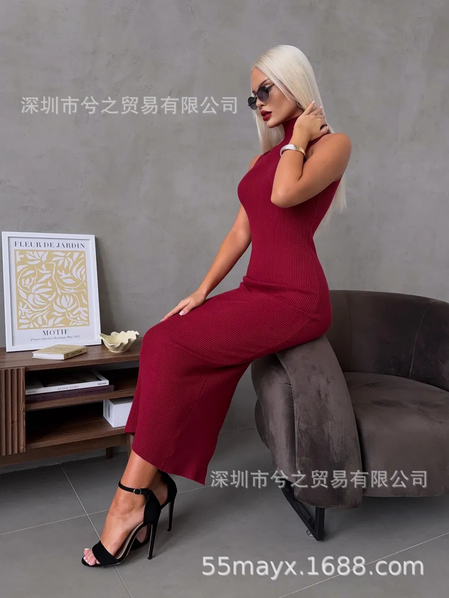 Платье ロング リブ ノースリーブ ドレス ニット ロングスカート