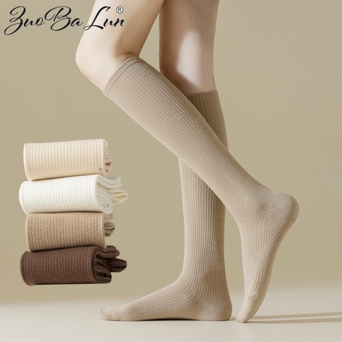All-cotton socks for women: autumn and winter pure cotton knee-high socks, Japanese-style trendy puffy socks with massage-soled compression socks for women.