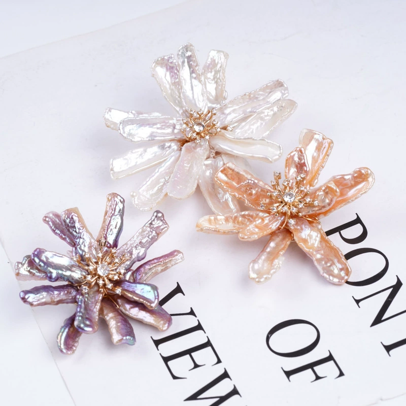 Натуральный жемчужный брошь пипа в форме барокко пресноводный жемчуг брошь 60-70 мм цветок жемчужный орнамент женский