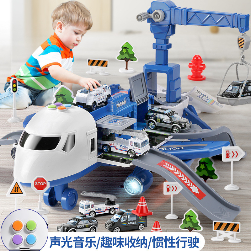 Children's aircraft model toy fall-resistant storage baby multi-functional rail passenger plane alloy car package