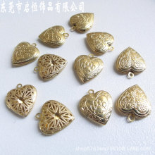 金属配件diy饰品材料/纯铜复古20MM花纹爱心形怀表盒子心形小相盒