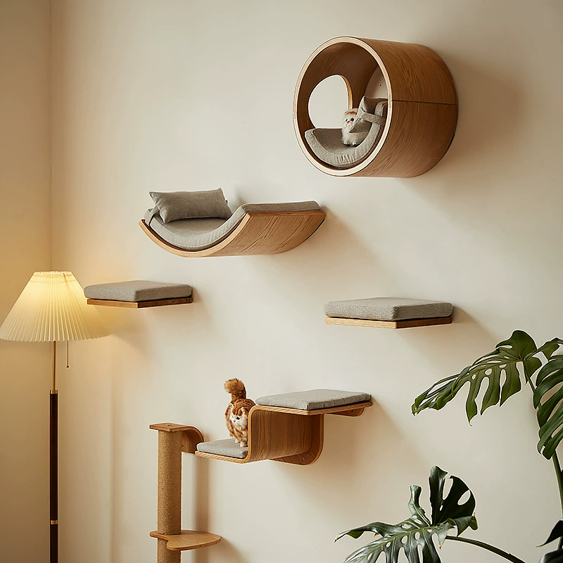 Кошачий лазательный комплекс из цельного дерева, настенная лестница, кошачье гнездо, встроенная платформа для прыжков для кошек, кошачий когтеточка, не занимает места.
