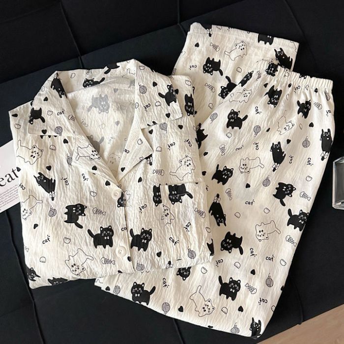 Venta al por mayor transfronteriza nuevo pijama de algodón de nube cárdigan de dibujos animados para mujer pantalones lindos de manga larga traje de servicio a domicilio de primavera y otoño
