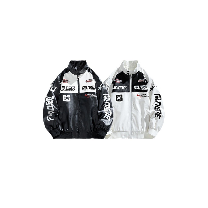 Amazon americano piloto chaqueta PU chaqueta de moda hombre cuello de béisbol bordado chaqueta de cuello vertical chaqueta de locomotora