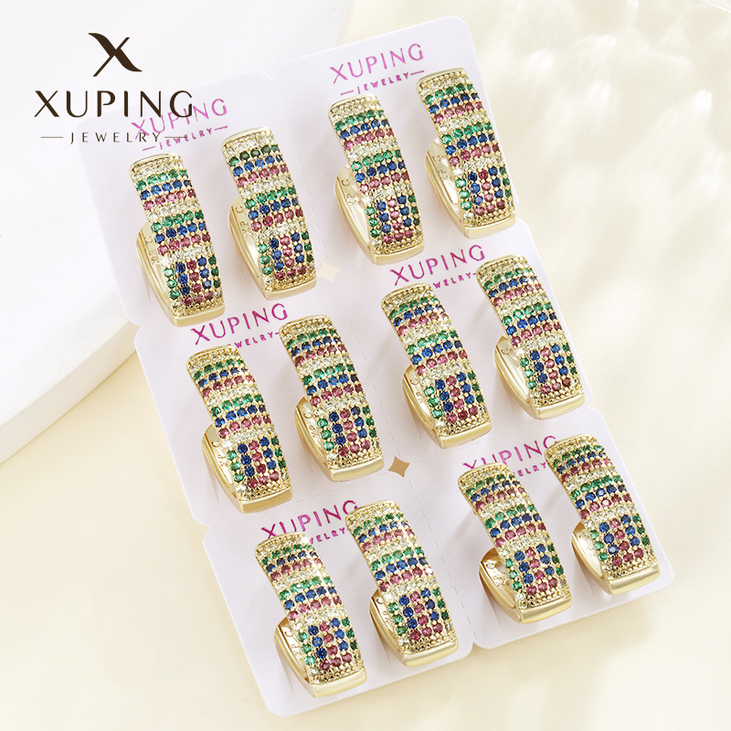 Joyería Xuking colorido micro con incrustaciones de circonio joya artificial en forma de V pendientes de temperamento pendientes al por mayor pendientes de moda europea y americana