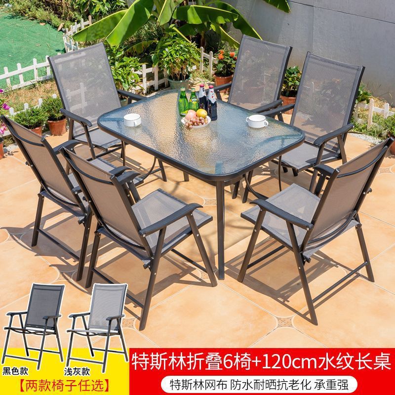 Tesla pliega 6 sillas + mesa larga con estampado de agua de 120cm