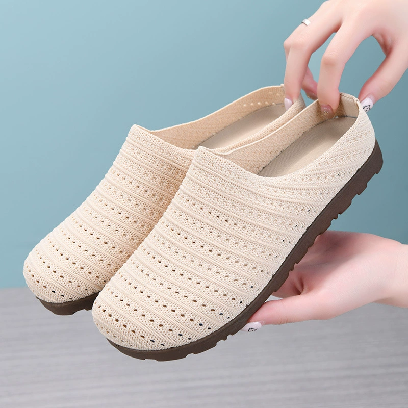 Летние полутапочки Baotou для женщин, которые можно носить на улице, полые дышащие слипоны ручной работы, повседневная мягкая подошва, нескользящая.