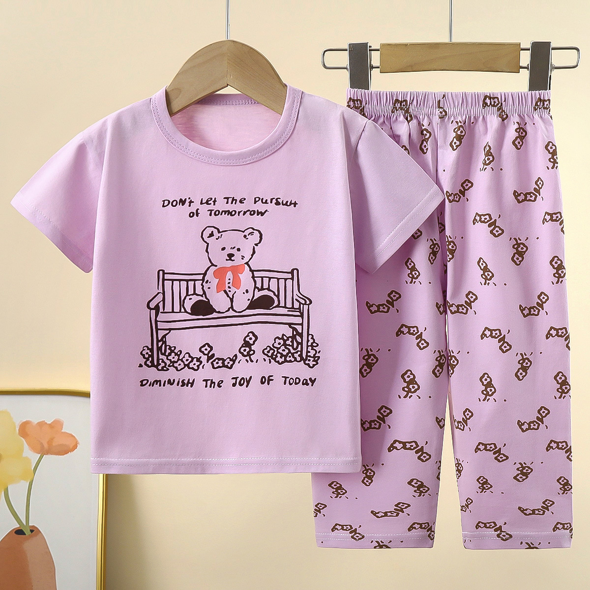 儿童短袖套装夏季新款纯棉男童女童短袖长裤A类家居服童装严选