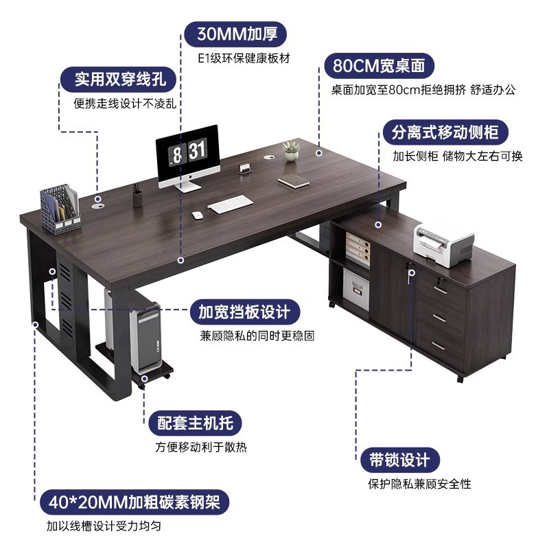 Escritorio Mesa de jefe Mesa de oficina simple y moderna Mesa y silla Combinación de personal Mesa de personal Mesa de computadora individual