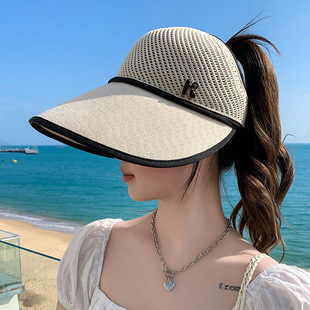 Breathable sunscreen cap children's summer big eaves cycling anti-ultraviolet sun cap can be tied ponytail mesh sunshade