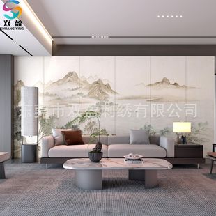 Chinese-Style Film Backdrop Wall Embroidery Mural, Eco-Friendly Wall Fabric with Glutinous Rice Glue, Bead Embroidery, Ribbon Embroidery, Hard-Packed Wall Decoration