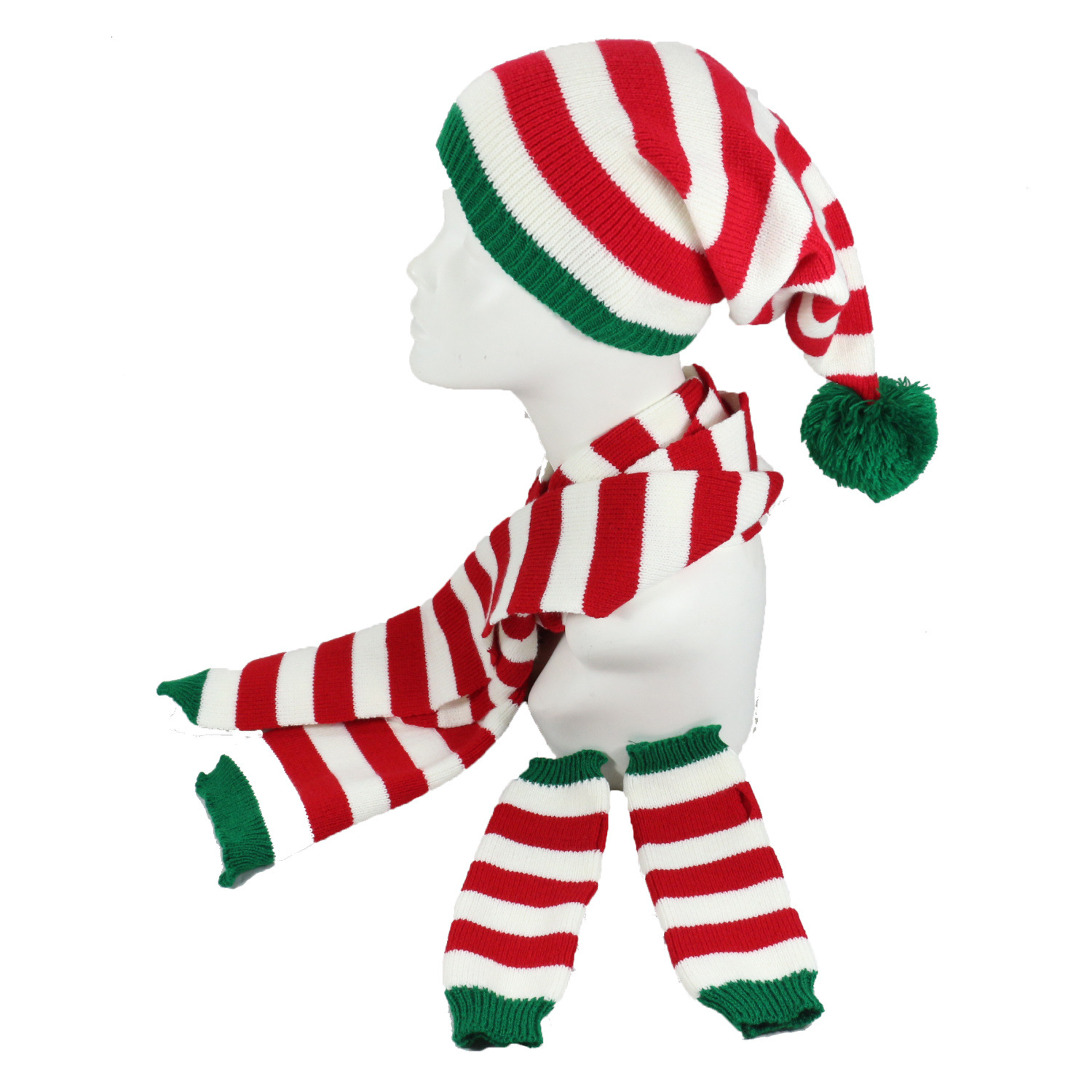 Christmas knit three-piece hat, scarf, glove, winter classic striped wool_voghion.com