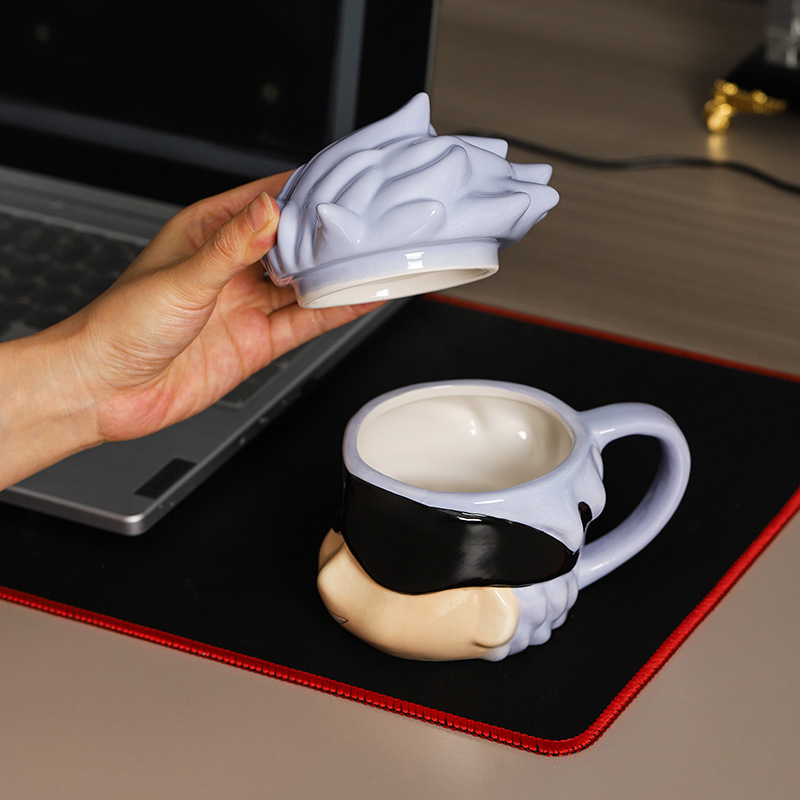 Conjuramiento de retorno de guerra Wuwu cerámica con tapa de taza Xia Youjie animación hecha a mano adornos tazas de cerámica de alto valor facial