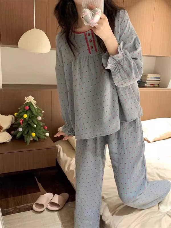 8819黄兰格2025春秋新款长开衫网红ins学生睡衣女休闲家居服官方|undefined