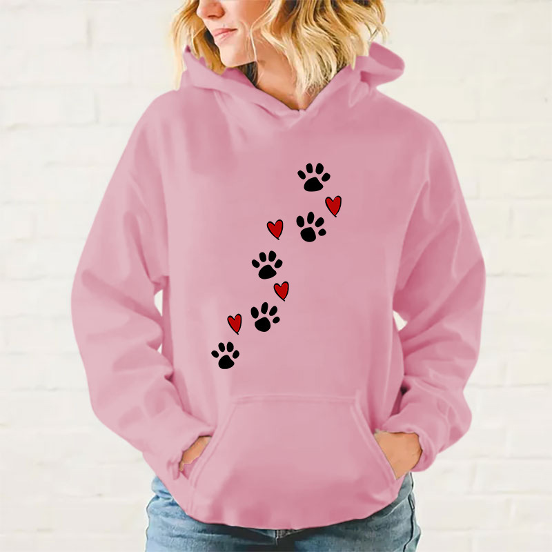 New Dog Paw Printed Hooded Sweatshirt Autumn Winter Women Me