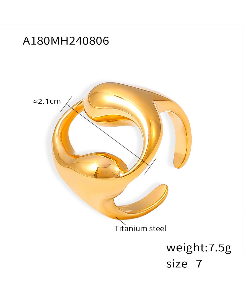 Anello da donna versatile personalizzato con doppia goccia circolare cava in acciaio al titanio, resistente allo sbiadimento_voghion.com