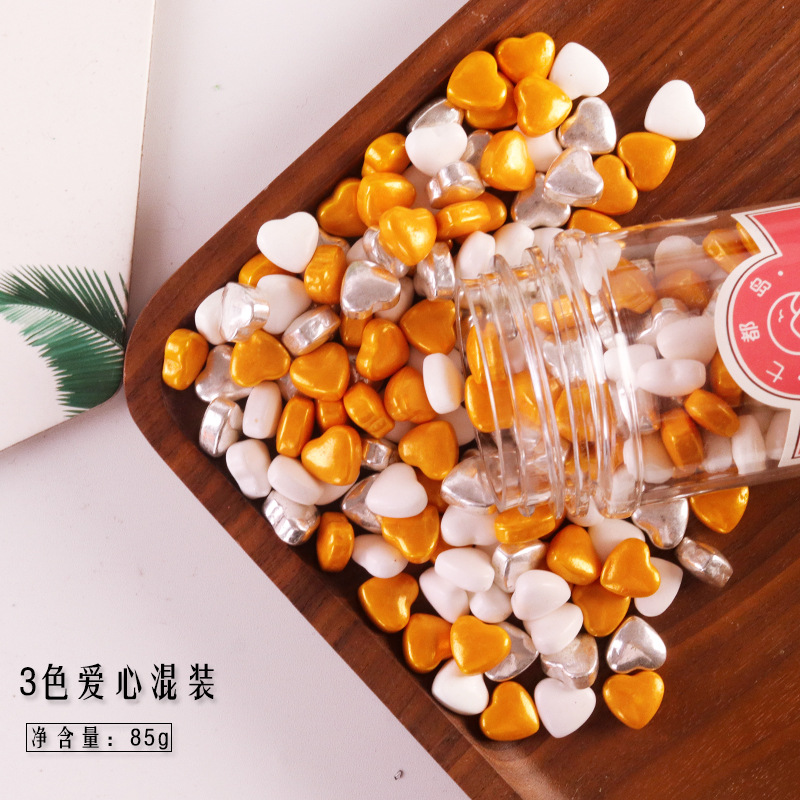 新年糖针白色糖珠蛋糕装饰糖彩珠五角星星爱心形珍珠装饰金珠