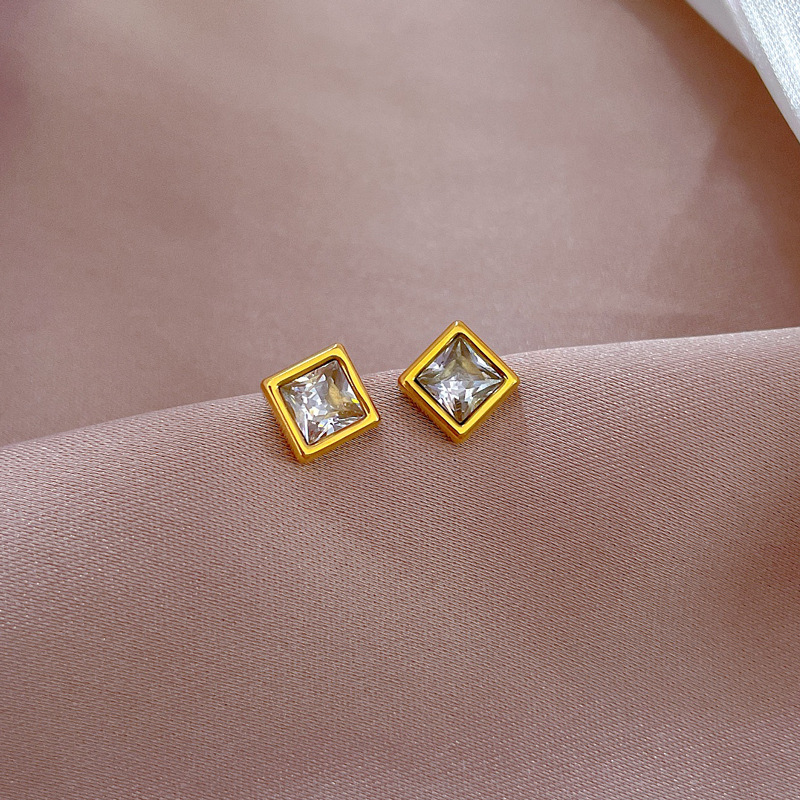 【通体钛钢】方形锆石极简风耳钉冷淡男女耳环个性气质宴会耳饰详情4