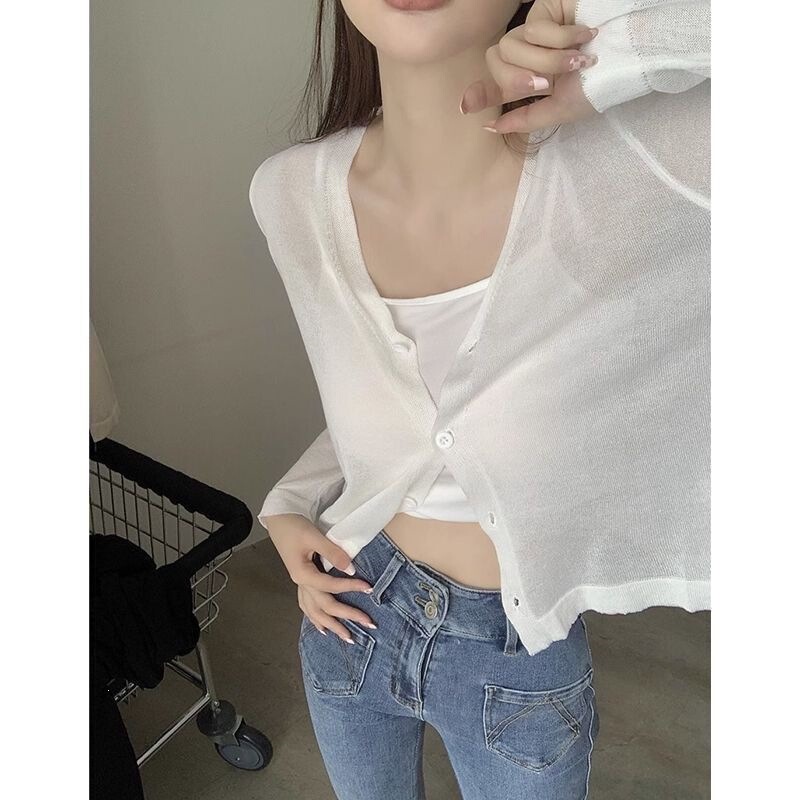 Summer Knitwear Black Slimming Ice Silk Sun Protection Cardigan Jacket New Style Outerwear Short Thin Cover-Up Women's Top Summer Knitwear Black Slimming Ice Silk Sun Protection Cardigan Jacket New Style Outerwear Short Thin Cover-Up Women's Top