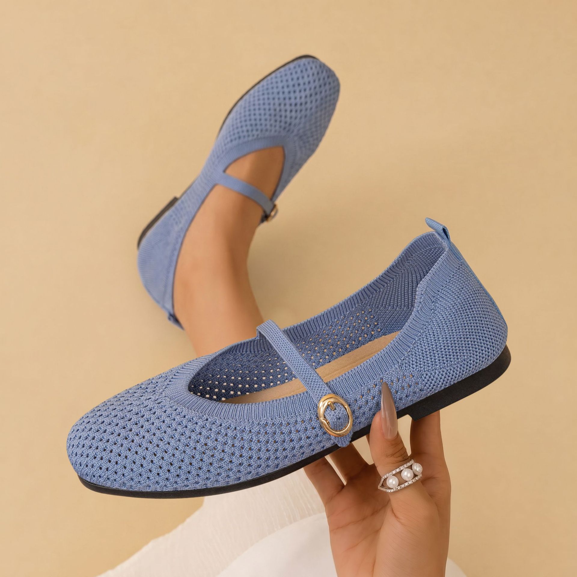 Zapatos de mujer 2026 nuevos zapatos de malla de verano sandalias transpirables zapatos planos franceses temperamento de dama hueco zapatos de mujer