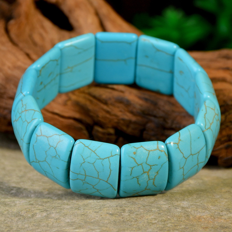 European and American Retro Square Turquoise Bracelet for Women Niche Temperament Elastic Rope Turquoise Handmade Bracelet Cross-Border Jewelry European and American Retro Square Turquoise Bracelet for Women Niche Temperament Elastic Rope Turquoise Handmade Bracelet Cross-Border Jewelry