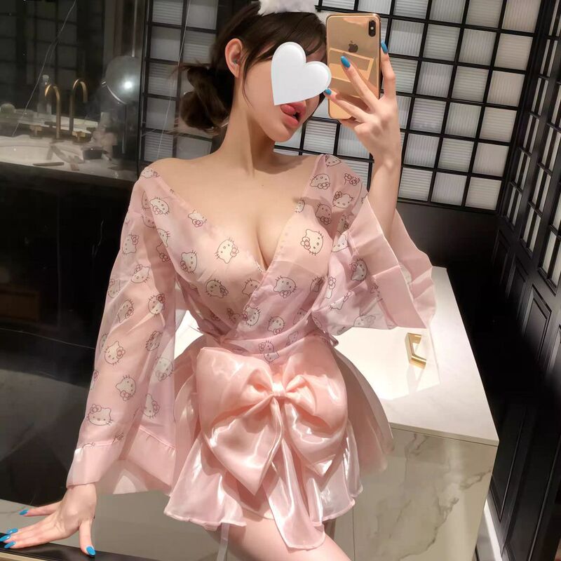 Sexy Lingerie, Sexy Backless Nightgown, Pure Lust Temptation, Kimono, Passionate Japanese Style Style, Cute Uniform, Printed Bow