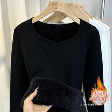 加绒加厚一体绒方领不规则秋冬保暖打底衫大码200斤胖内搭上衣