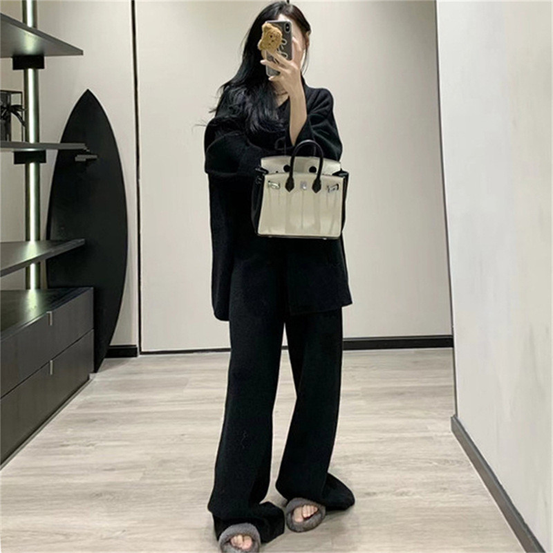 秋冬新款设计感简约针织衫套装女跨境不规则背心毛衣阔腿裤三件套|undefined