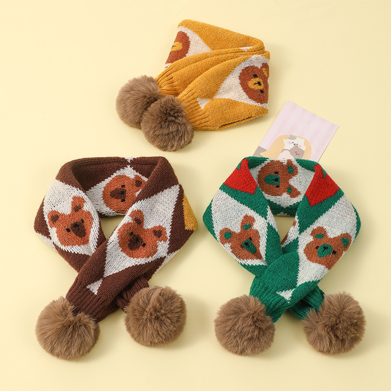 Kinder Strickschal Mit Bären- Und Hasenmotiv Für Mädchen_voghion.com