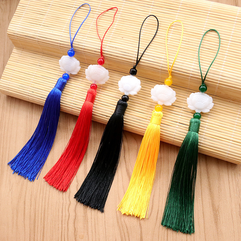 Manufacturer's Ready-Made Double-Sided White Jade Lotus Tassel Tassel Hanging Fan Vertical Tassel Pendant Ancient Decoration Accessories
