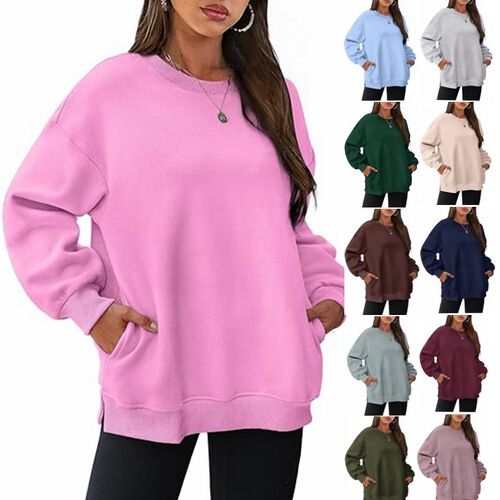 2025 European and American Women's Fashion Crewneck Sweatshirt Set - Oversized and Loose Fit with Fleece Lining