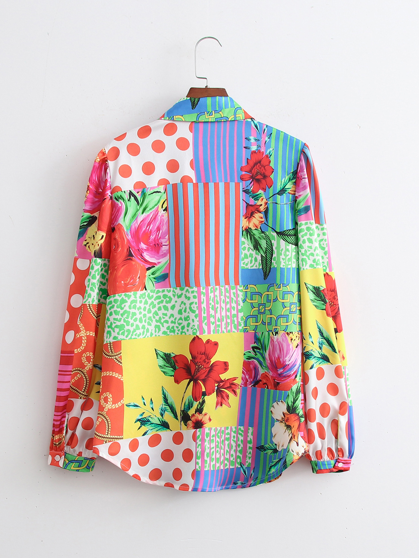 Long-Sleeved Satin Floral Print Shirt NSXFL107088