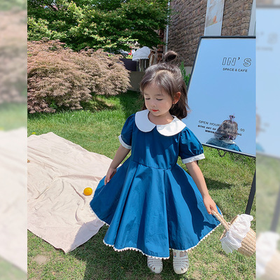 2021夏季新款兒童韓版女童連衣裙小童洋氣長裙寶寶甜美娃娃領裙子