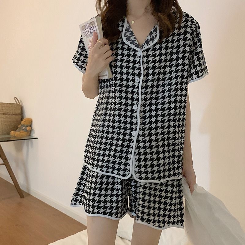女性のためのパジャマ夏のアイスシルク半袖ツーピーススーツ夏かわいい韓国漫画学生薄い大きいサイズ Jia Shi Hua|undefined