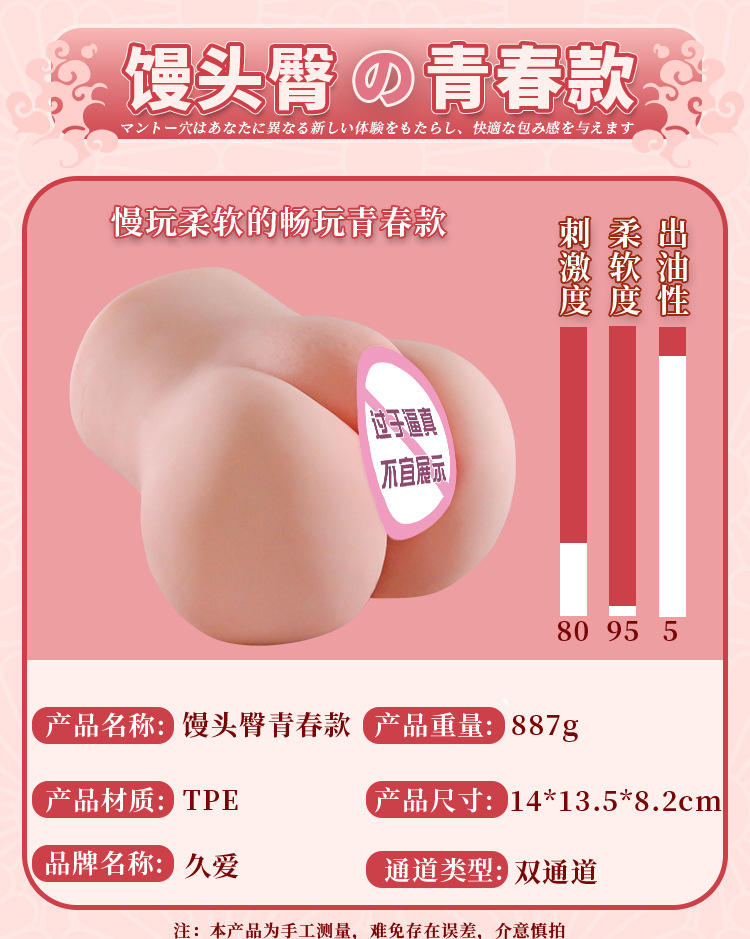 Jiuai Realistic Vagina and Buttocks Masturbator, TPE Manual Aircraft Cup, Flesh Tone — detail image 11