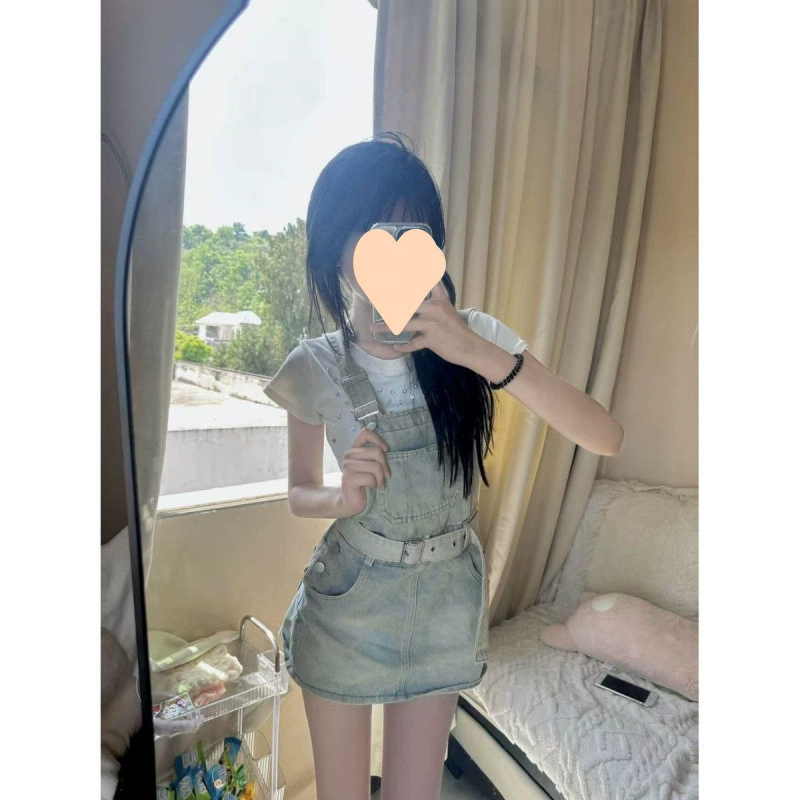 Милая молодежная джинсовая юбка на подтяжках, шорты для женщин, летняя миниатюрная облегающая короткая юбка для похудения, платье для горячих девушек.