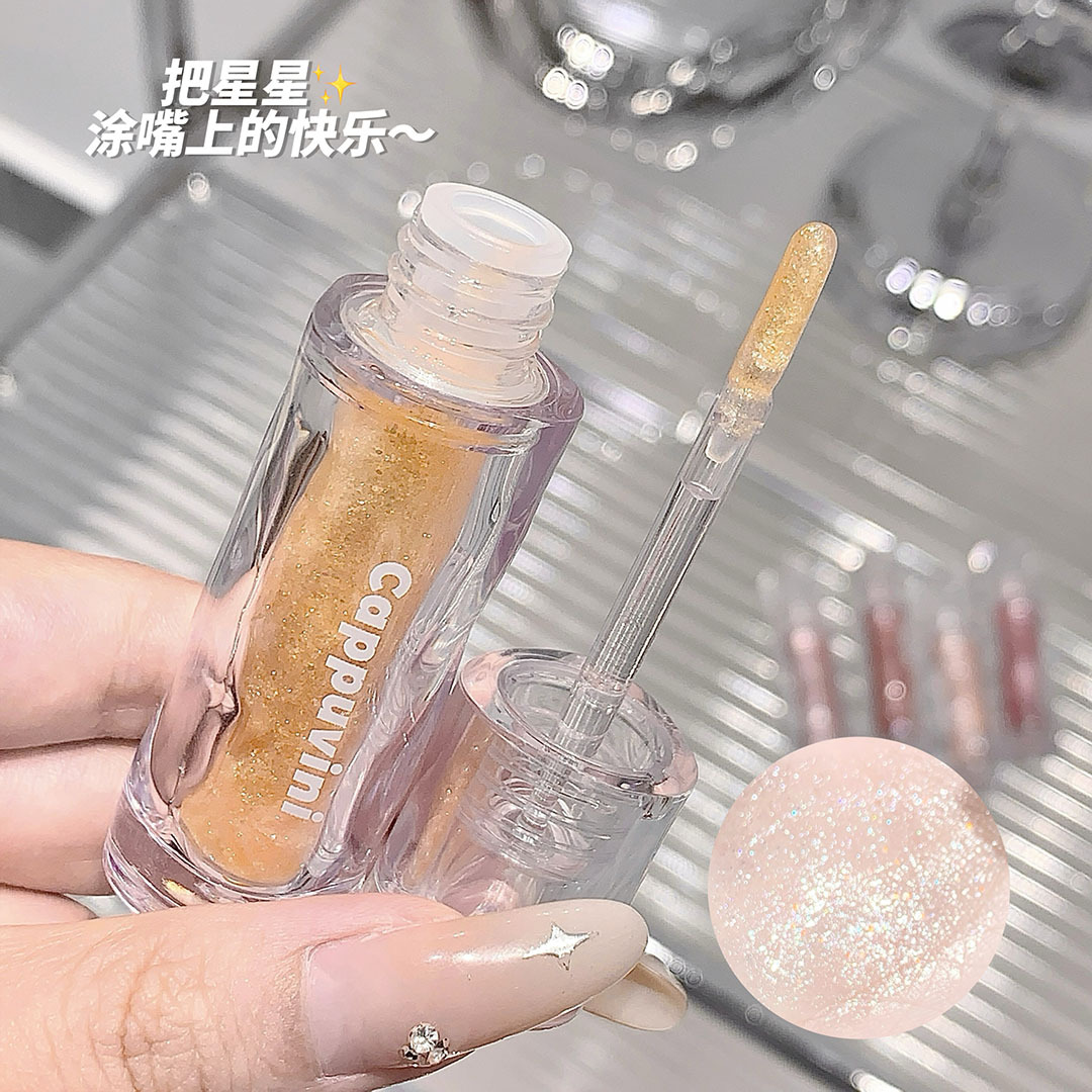 Cappuvini Water-Sensitive Flavoring Lip Honey, brillo de agua, brillo de perla, base, conjunto de miel labial. image 5