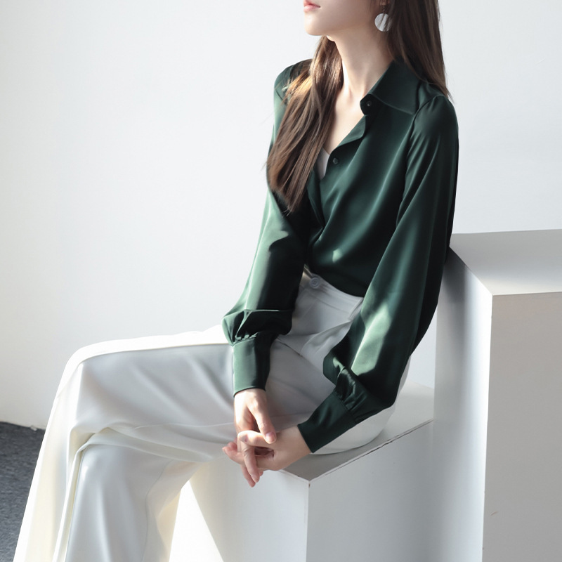 Mzonxo Professional White Shirt Women's Design Niche Western Fashion Work Clothing Versatile Draped Satin Shirt Trendy