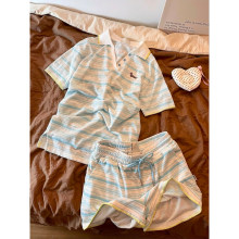 可外穿夏天蓝色腊肠狗睡衣女夏季2026新款韩系短袖短裤家居服套装