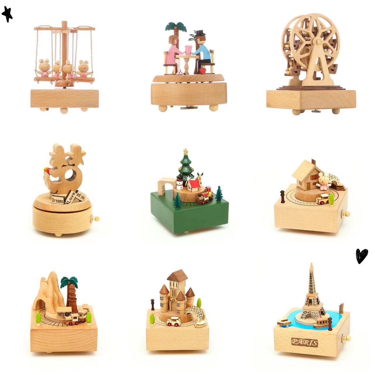 Creative Gift Birthday Gift Beech Wood Music Box Music Bell Valentine's Day Gift Eight-Tone Box Wooden Craft