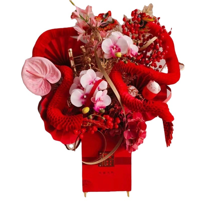 Fugui Longteng Fu cubo abrazo cubo accesorios decorativos arreglo floral material de DIY Flor de merienda de Año Nuevo Festival de Primavera de Año Nuevo