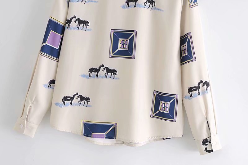 blue pony print long sleeve shirt  NSAM36295