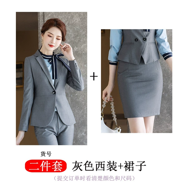Classic suit jacket, colored mini-skirt