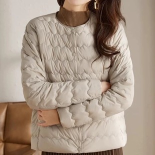 2024 New Autumn and Winter Fashion All-match Round Neck Thin Down Jacket Women's Short Slim Ultra-light Ultra-thin Jacket Trendy