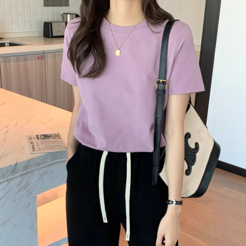 Summer Minimalist Shoulder Strap Short Sleeve 2025 Spring and Autumn Innerwear Crew Neck Versatile Solid Color Women's T-Shirt Top Trend