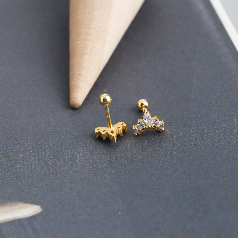 Fashion Crown Sterling Silver Inlay Zircon Ear Studs 1 Pair