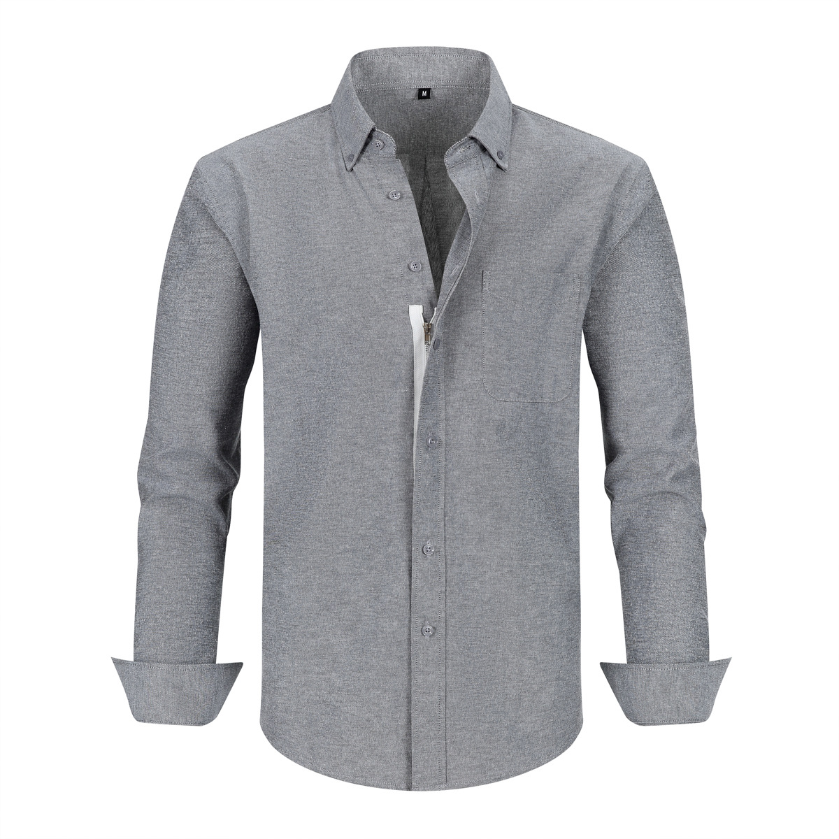 Camisa Oxford con cremallera para hombre, de liquidación a bajo precio, manga larga, estilo casual de negocios, color sólido, modelo de exportación de Amazon.