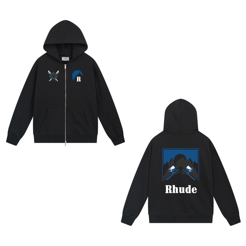美式小众潮牌RHUDE秋冬新款ins皇冠旗帜高街复古宽松连帽卫衣男女|undefined