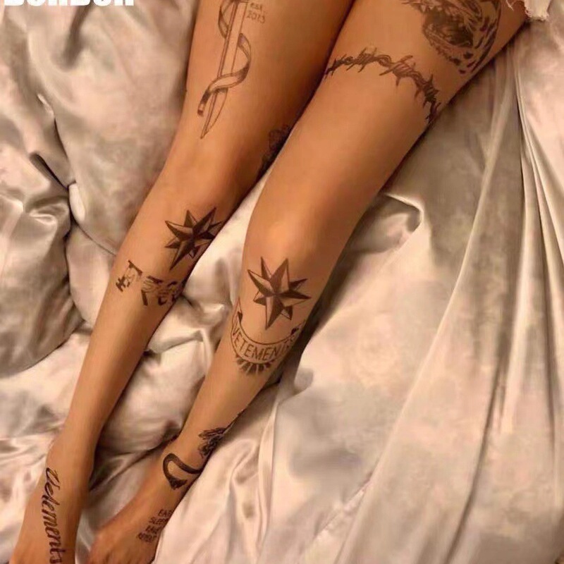 Early Autumn New Velvet Tattoo Socks Skin Color Stockings Letter Stockings Boxed Printed Stockings Can Be Cut at Will Fake Tattoo Silk