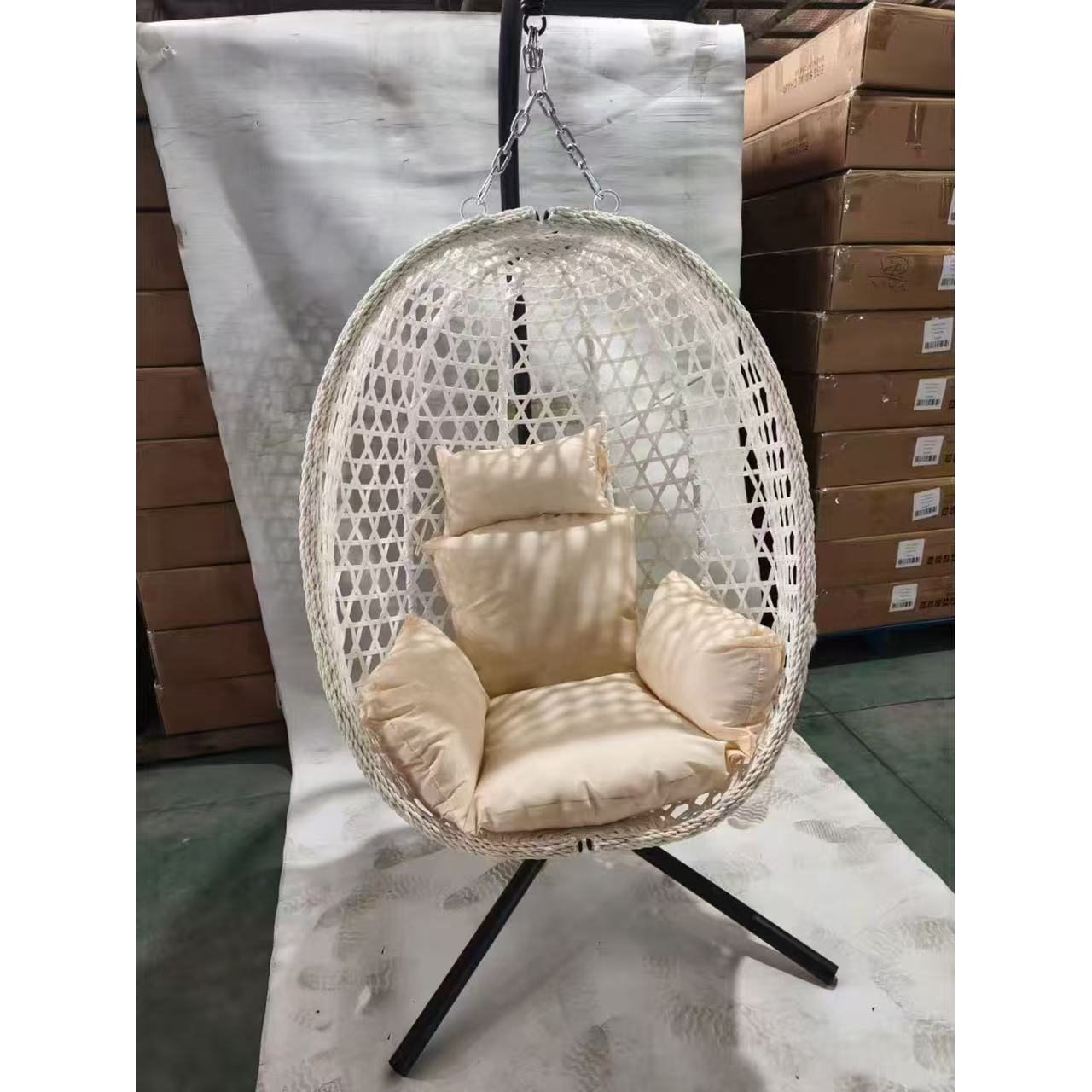 Elegante patio plegable y desmontable columpio doble silla de huevo de Ratán tejida individual salida de silla de nido de pájaro de cesta colgante de ocio moderno image 10